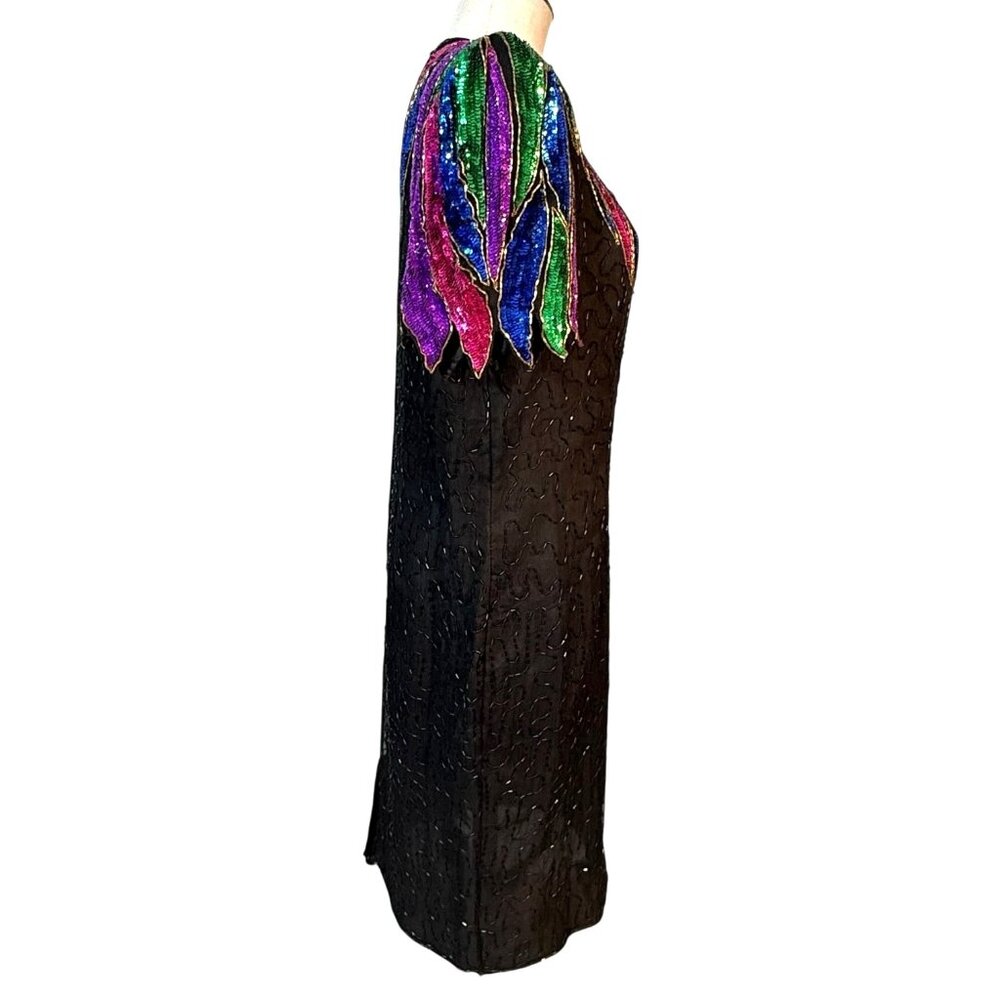 VTG Women’s Stenay Evening Dress Black With Sequins Beads Size Large Formal New - Picture 4 of 10